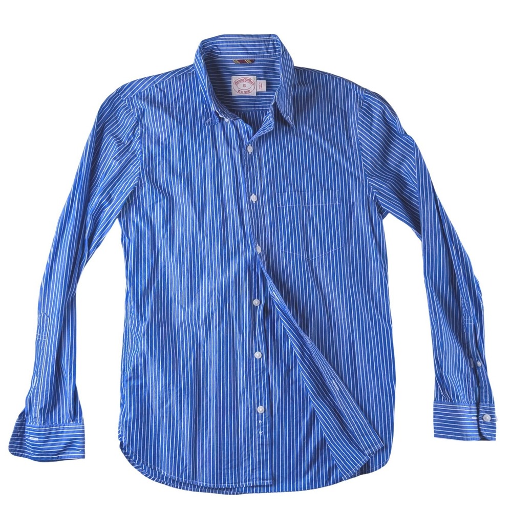 Brooks Brothers Mens Blue White Striped Cotton Button Down Shirt Small LS